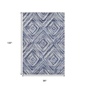HomeRoots 8' X 10' Blue Ivory Gray Geometric Washable Area Rug – Modern, Durable, UV-Protected for Busy Homes 665012