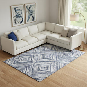 HomeRoots 8' X 10' Blue Ivory Gray Geometric Washable Area Rug – Modern, Durable, UV-Protected for Busy Homes 665012