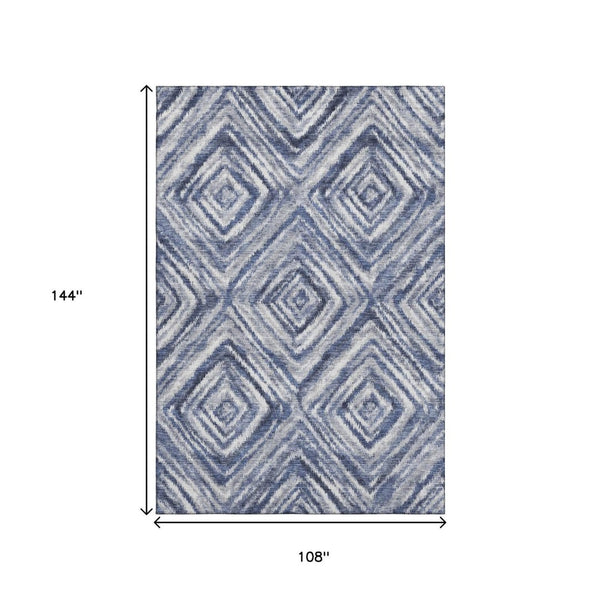 HomeRoots 9' X 12' Stylish Blue Ivory Gray Geometric Washable Area Rug with UV Protection for High-Traffic Areas 665013