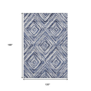 HomeRoots 10' Blue Ivory and Gray Geometric Washable Area Rug - Durable, Stain-Resistant, UV-Protected Design! 665014