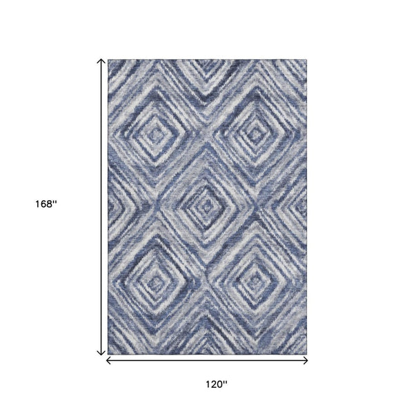 HomeRoots 10' Blue Ivory and Gray Geometric Washable Area Rug - Durable, Stain-Resistant, UV-Protected Design! 665014