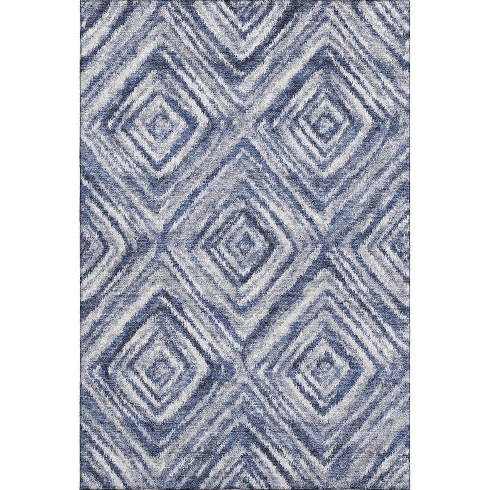 HomeRoots 10' Blue Ivory and Gray Geometric Washable Area Rug - Durable, Stain-Resistant, UV-Protected Design! 665014