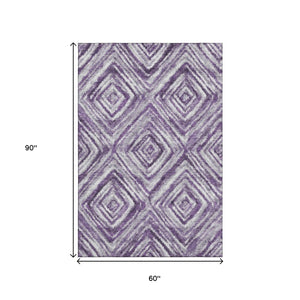 HomeRoots 5' X 8' Stylish Purple Ivory Gray Geometric Area Rug - Washable, UV-Protected & Pet-Friendly Design 665028
