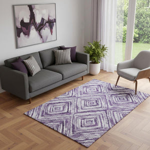HomeRoots 5' X 8' Stylish Purple Ivory Gray Geometric Area Rug - Washable, UV-Protected & Pet-Friendly Design 665028