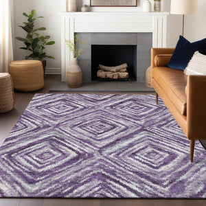 HomeRoots 5' X 8' Stylish Purple Ivory Gray Geometric Area Rug - Washable, UV-Protected & Pet-Friendly Design 665028