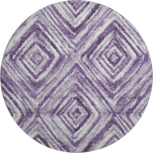 HomeRoots 8' Washable Purple, Ivory, and Gray Geometric Round Rug with UV Protection for Stylish Living Spaces 665029