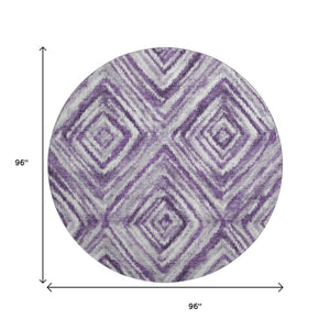 HomeRoots 8' Washable Purple, Ivory, and Gray Geometric Round Rug with UV Protection for Stylish Living Spaces 665029