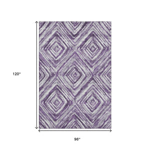 HomeRoots 8' X 10' Modern Geometric Purple Ivory Gray Area Rug - Washable, Stain-Resistant, UV Protected! 665030