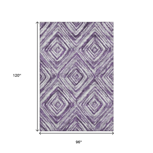 HomeRoots 8' X 10' Modern Geometric Purple Ivory Gray Area Rug - Washable, Stain-Resistant, UV Protected! 665030