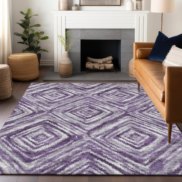 HomeRoots 8' X 10' Modern Geometric Purple Ivory Gray Area Rug - Washable, Stain-Resistant, UV Protected! 665030