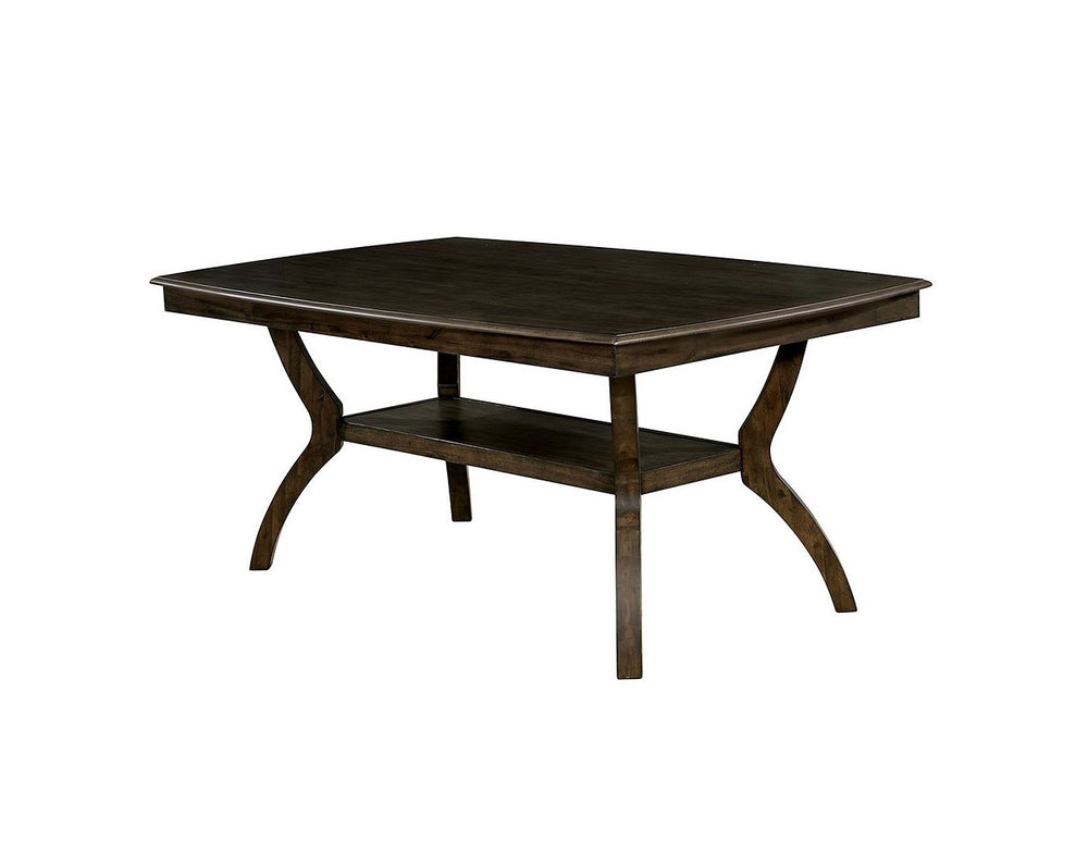 English Elm Modern Antique Walnut Dining Table with Open Lower Shelf, Rounded Ends, 66" Rectangle, Stylish Base B2741P321095