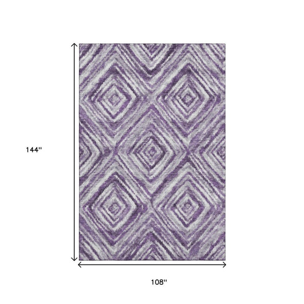 HomeRoots 9' X 12' Stylish Purple Ivory Gray Washable Area Rug with UV Protection for Modern Homes & Families 665031