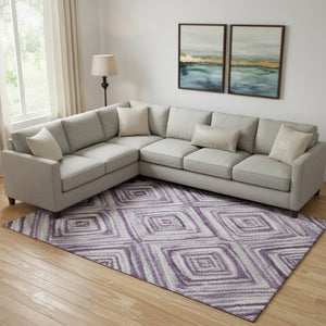 HomeRoots 9' X 12' Stylish Purple Ivory Gray Washable Area Rug with UV Protection for Modern Homes & Families 665031