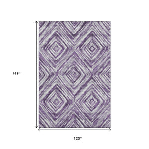 HomeRoots 10' X 14' Stylish Purple Ivory & Gray Geometric Washable Area Rug with UV Protection for Homes 665032