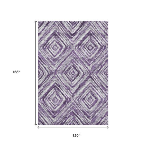 HomeRoots 10' X 14' Stylish Purple Ivory & Gray Geometric Washable Area Rug with UV Protection for Homes 665032
