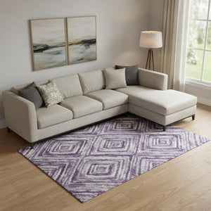 HomeRoots 10' X 14' Stylish Purple Ivory & Gray Geometric Washable Area Rug with UV Protection for Homes 665032