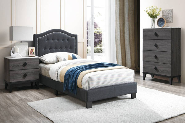 English Elm 1pc Twin Upholstered Bed Burlap Tufted Headboard Charcoal Frame Bedroom Focal B011P414683