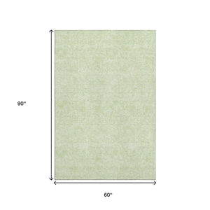 HomeRoots 5' Artichoke Green & Ivory Floral Area Rug – Washable, UV Protected, Durable for Family Homes 665040