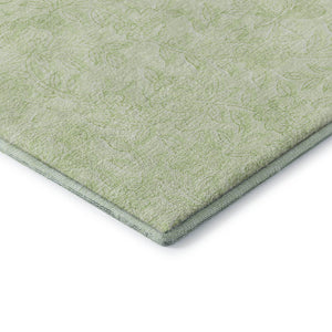 HomeRoots 5' Artichoke Green & Ivory Floral Area Rug – Washable, UV Protected, Durable for Family Homes 665040