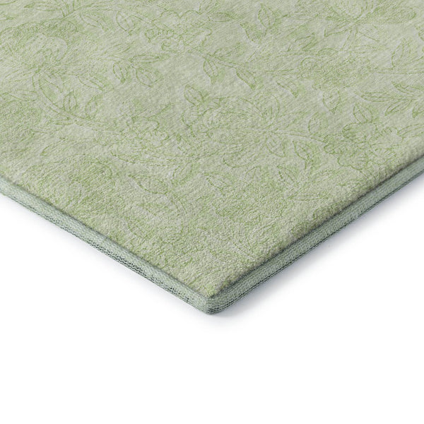 HomeRoots 5' Artichoke Green & Ivory Floral Area Rug – Washable, UV Protected, Durable for Family Homes 665040