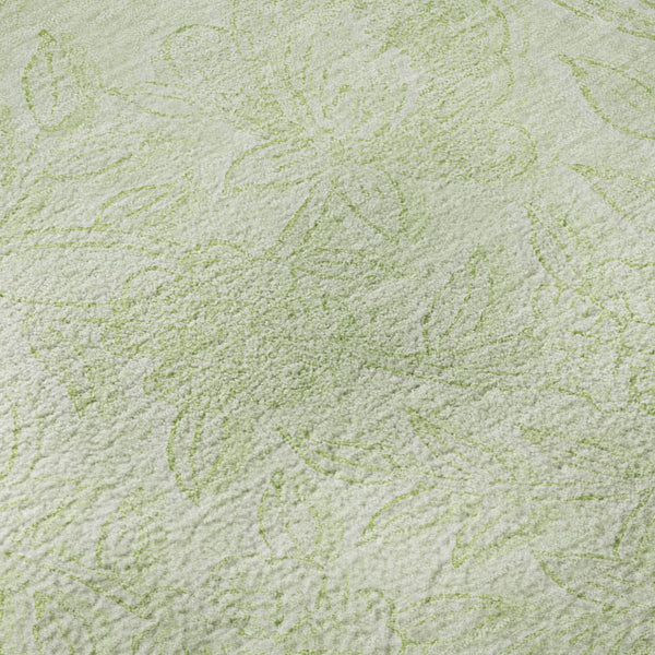 HomeRoots 5' Artichoke Green & Ivory Floral Area Rug – Washable, UV Protected, Durable for Family Homes 665040
