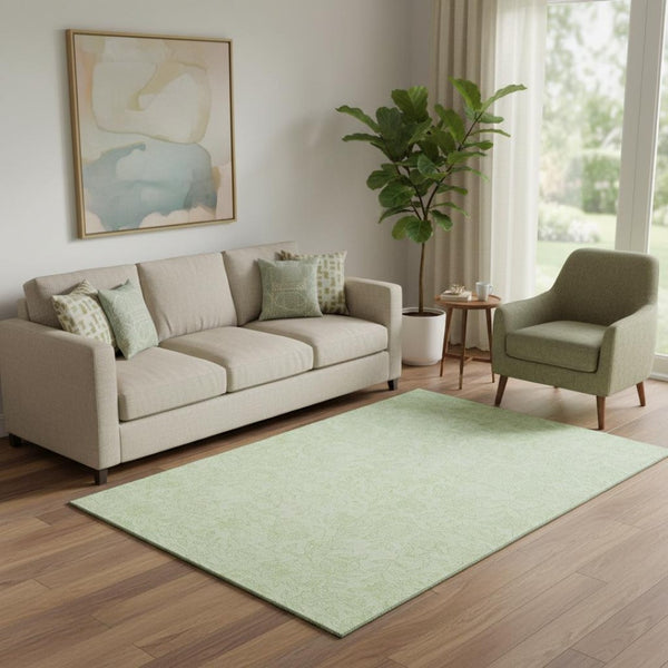 HomeRoots 5' Artichoke Green & Ivory Floral Area Rug – Washable, UV Protected, Durable for Family Homes 665040