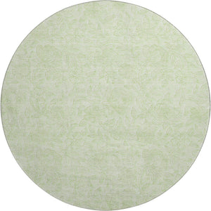 HomeRoots 8' Artichoke Green and Ivory Floral Round Rug – Washable, UV-Protected, Stain-Resistant Design 665041