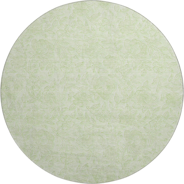 HomeRoots 8' Artichoke Green and Ivory Floral Round Rug – Washable, UV-Protected, Stain-Resistant Design 665041