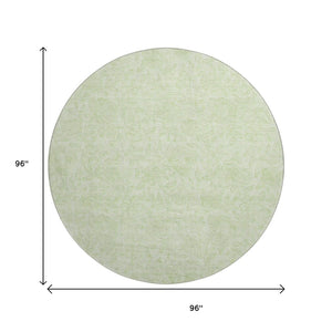 HomeRoots 8' Artichoke Green and Ivory Floral Round Rug – Washable, UV-Protected, Stain-Resistant Design 665041
