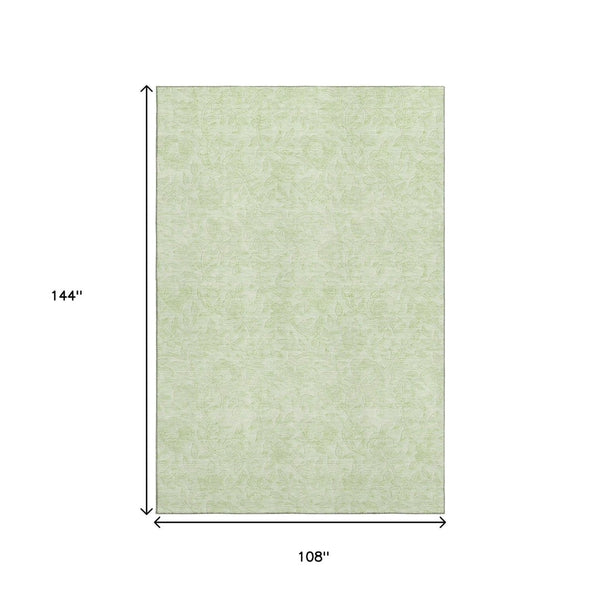 HomeRoots 9' X 12' Elegant Artichoke Green & Ivory Floral Washable Area Rug with UV Protection & Stain Resistance 665043