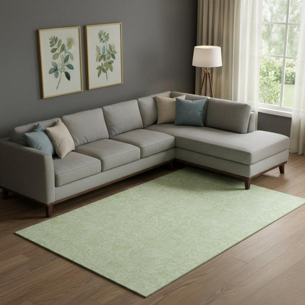 HomeRoots 9' X 12' Elegant Artichoke Green & Ivory Floral Washable Area Rug with UV Protection & Stain Resistance 665043