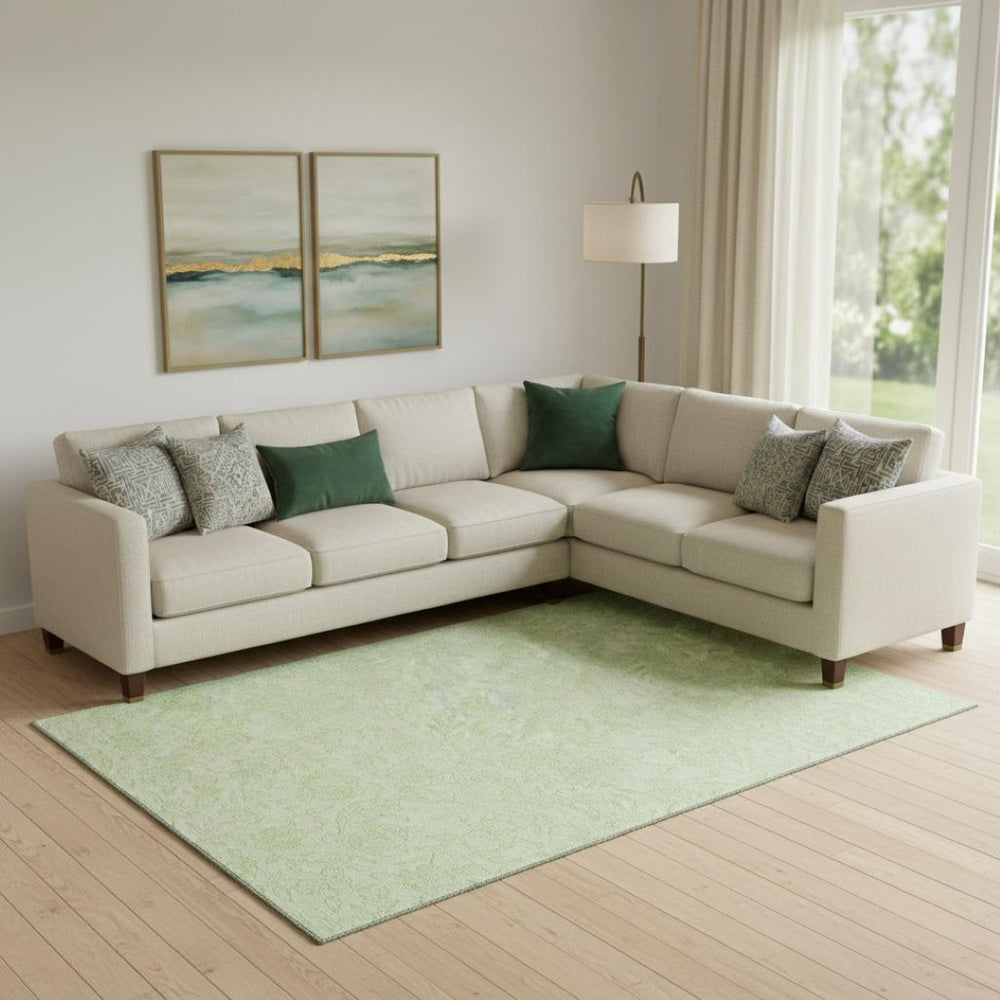HomeRoots 10' Artichoke Green & Ivory Floral Washable Area Rug - UV Protected, Durable & Stain Resistant Design 665044