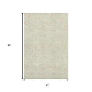HomeRoots 5' X 8' Ivory and Beige Floral Washable Area Rug with UV Protection for Stylish Family Living Spaces 665046