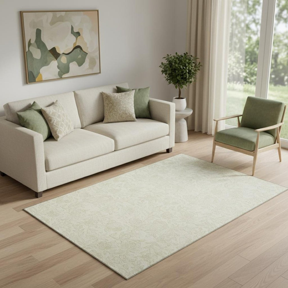 HomeRoots 5' X 8' Ivory and Beige Floral Washable Area Rug with UV Protection for Stylish Family Living Spaces 665046
