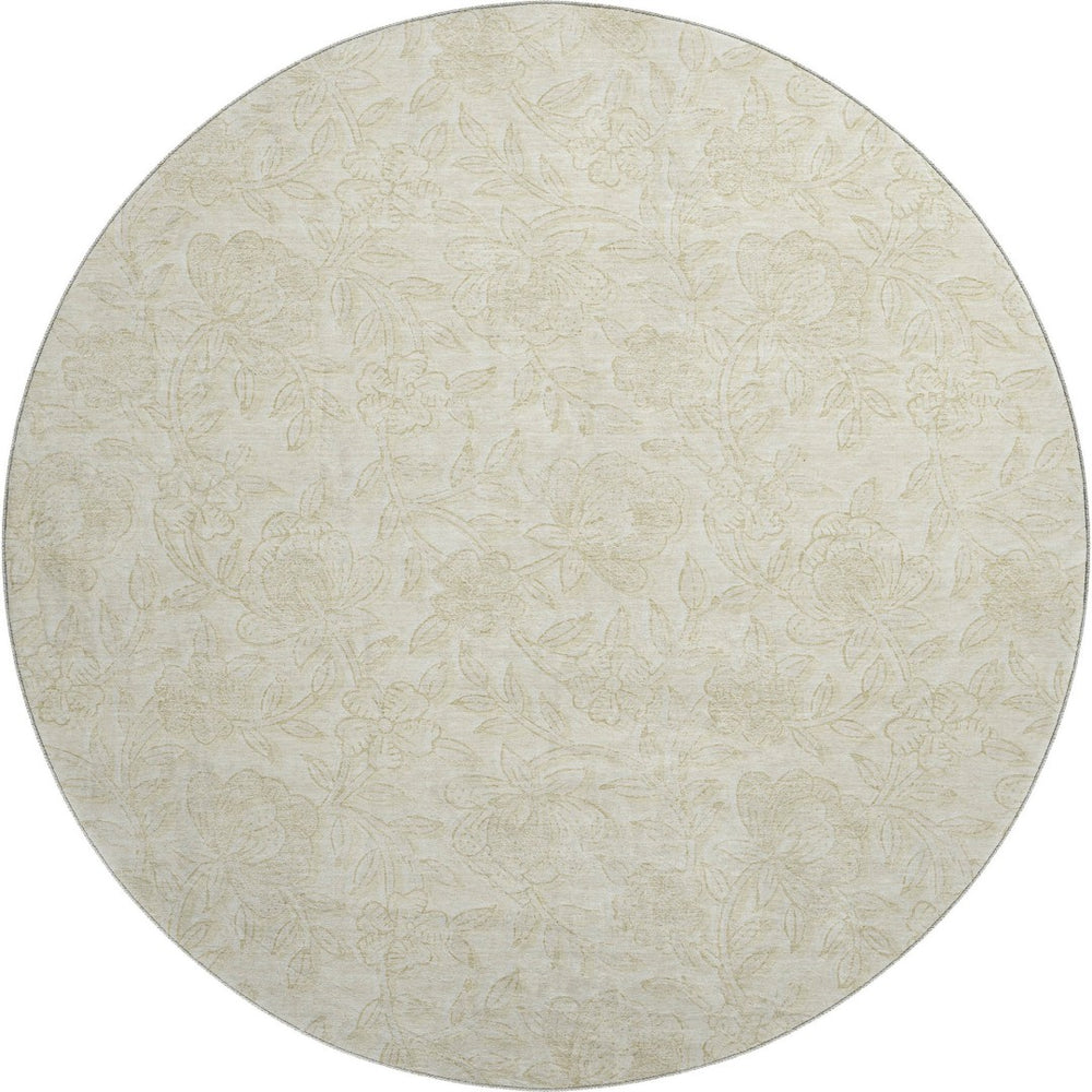 HomeRoots 8' Elegant Ivory & Beige Floral Round Rug - Washable, UV Protected, Ideal for High-Traffic Areas 665047