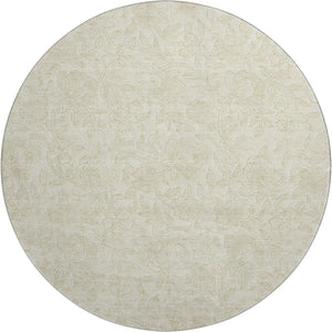 HomeRoots 8' Elegant Ivory & Beige Floral Round Rug - Washable, UV Protected, Ideal for High-Traffic Areas 665047