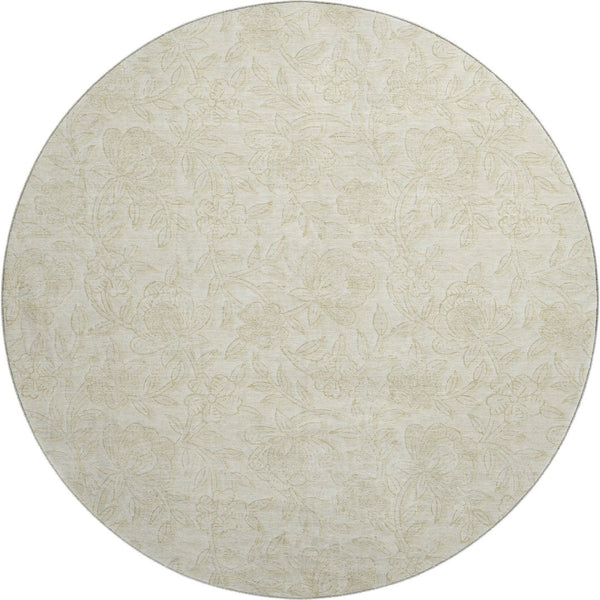 HomeRoots 8' Elegant Ivory & Beige Floral Round Rug - Washable, UV Protected, Ideal for High-Traffic Areas 665047