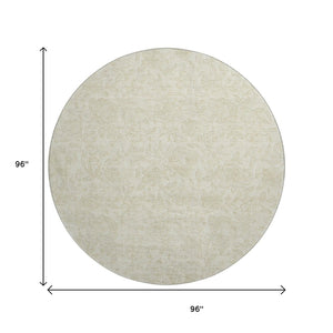 HomeRoots 8' Elegant Ivory & Beige Floral Round Rug - Washable, UV Protected, Ideal for High-Traffic Areas 665047