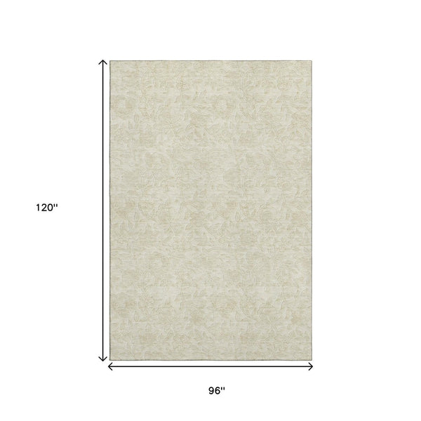 HomeRoots 8' X 10' Ivory & Beige Floral Area Rug - Washable, UV Protected, Perfect for High-Traffic Spaces! 665048