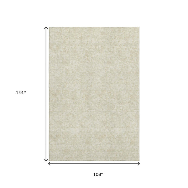 HomeRoots 9' X 12' Ivory Floral Area Rug - Washable, Stain-Resistant, UV Protected for Elegant Living Spaces 665049