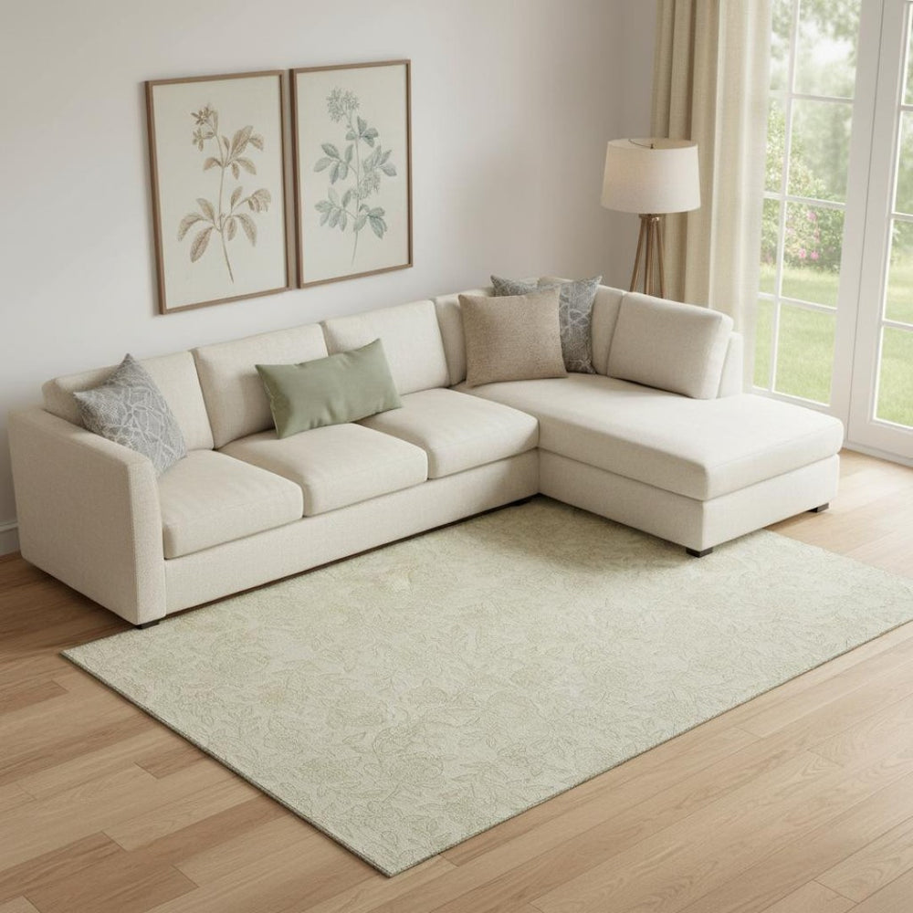 HomeRoots 10' X 14' Elegant Ivory and Beige Floral Washable Area Rug with UV Protection for Busy Homes 665050