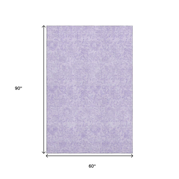 HomeRoots 5' X 8' Lilac Floral Area Rug - Durable, Washable, Stain-Resistant Design for Homes with Kids & Pets 665052
