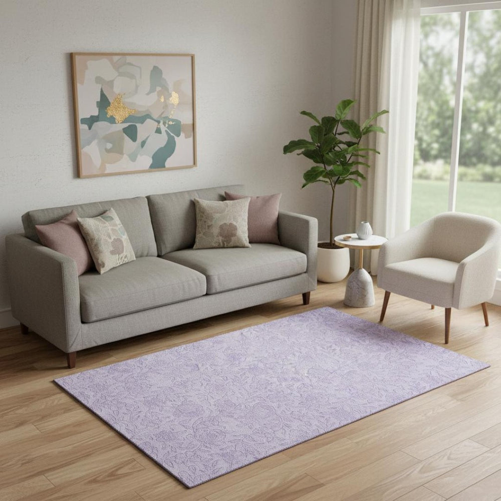 HomeRoots 5' X 8' Lilac Floral Area Rug - Durable, Washable, Stain-Resistant Design for Homes with Kids & Pets 665052