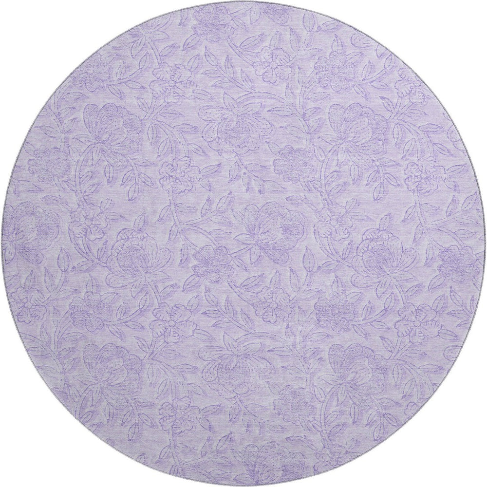 HomeRoots 8' Lilac and Ivory Floral Round Rug - Washable, UV Protected, Durable Design for Busy Homes 665053