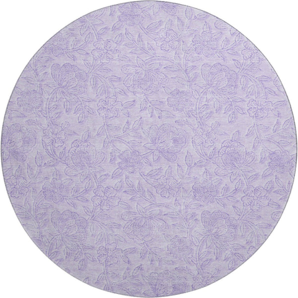 HomeRoots 8' Lilac and Ivory Floral Round Rug - Washable, UV Protected, Durable Design for Busy Homes 665053