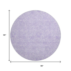 HomeRoots 8' Lilac and Ivory Floral Round Rug - Washable, UV Protected, Durable Design for Busy Homes 665053