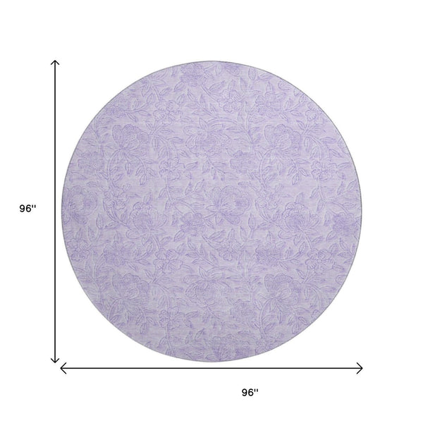 HomeRoots 8' Lilac and Ivory Floral Round Rug - Washable, UV Protected, Durable Design for Busy Homes 665053