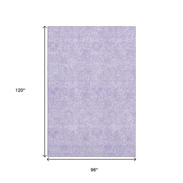 HomeRoots 8' X 10' Lilac and Ivory Floral Area Rug - Washable, Stain-Resistant, UV Protected for Busy Homes 665054