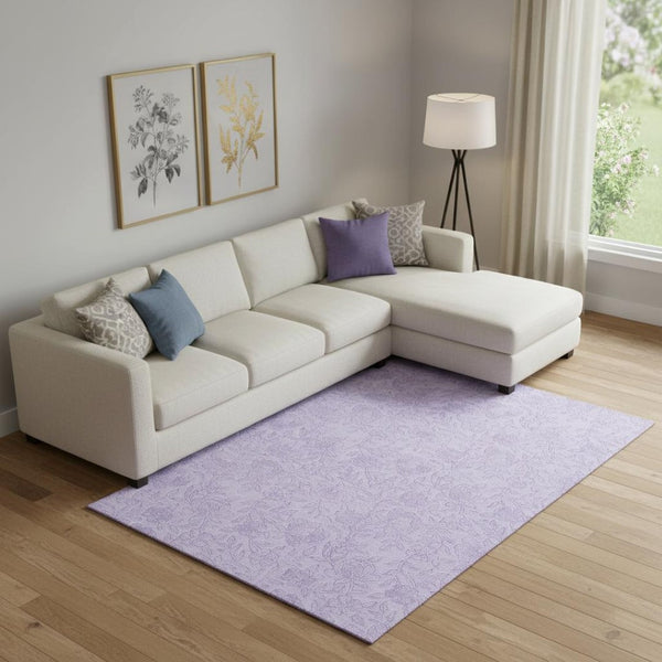 HomeRoots 8' X 10' Lilac and Ivory Floral Area Rug - Washable, Stain-Resistant, UV Protected for Busy Homes 665054