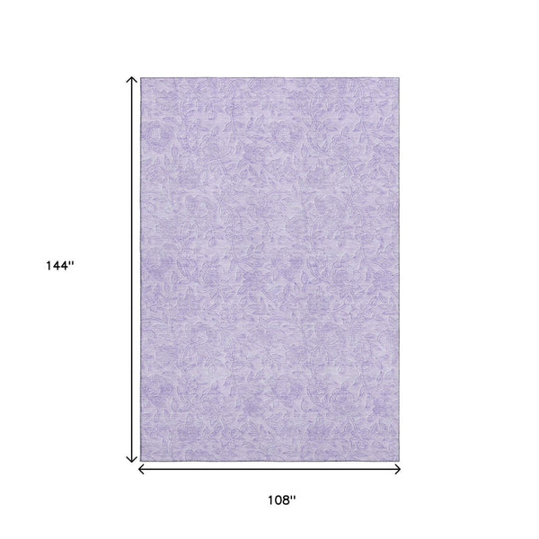 HomeRoots 9' X 12' Lilac & Ivory Floral Washable Area Rug – UV Protected, Durable & Perfect for Busy Homes 665055